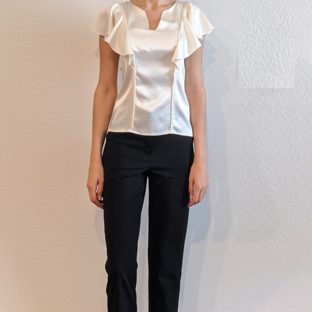 Special design Ecru Ruffled saten blouse